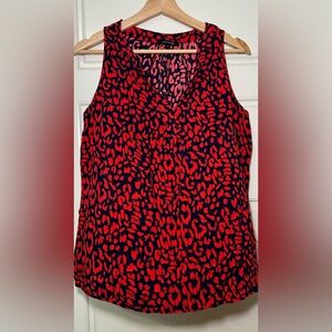 Ann Carson sleeveless top, red and navy size L